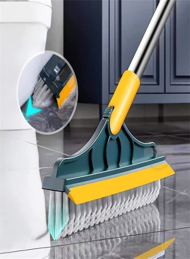 Olafur Rubber Scrub Brush Tile Cleaner Brush with Scraper Bathroom Cleaning Brush with Squeeze 3-Section Adjustable Bathroom Brush with Long Handle, V-Shaped Bristles Floor Scrub Kitchen, Multicolour - Image 3